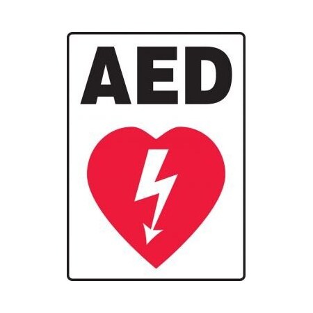 Safety Sign, Legend AED, 6 Mil Adhesive DuraVinyl, 14 In Height, 10 In Width